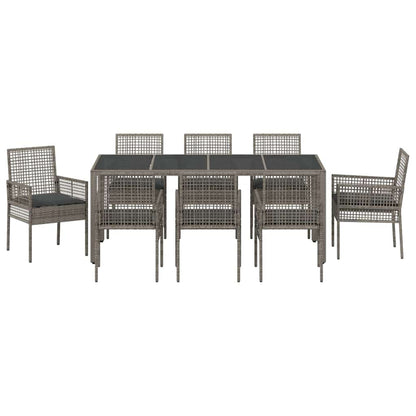 Garten Essgruppe 9 pcs Grau Poly Rattan