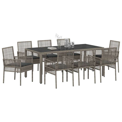 Garten Essgruppe 9 pcs Grau Poly Rattan