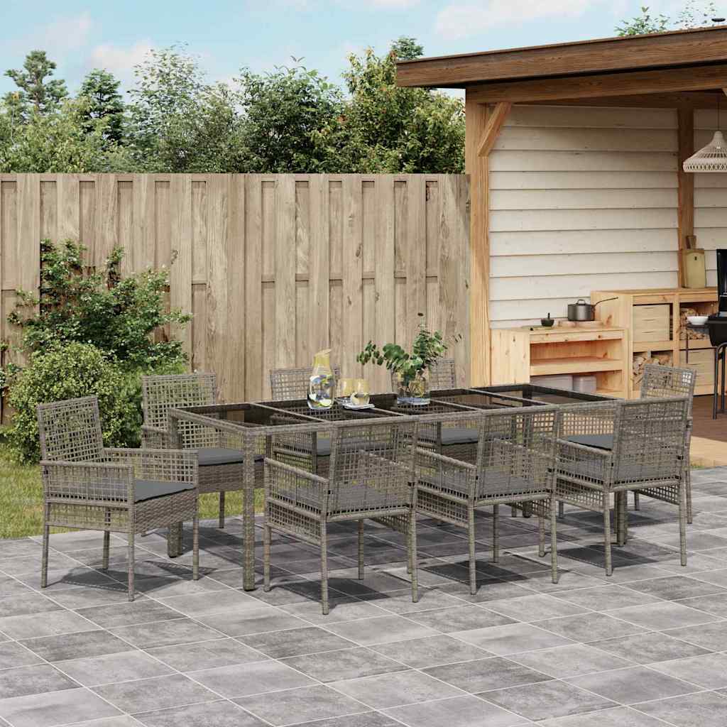 Garten Essgruppe 9 pcs Grau Poly Rattan