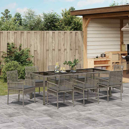 Garten Essgruppe 9 pcs Grau Poly Rattan