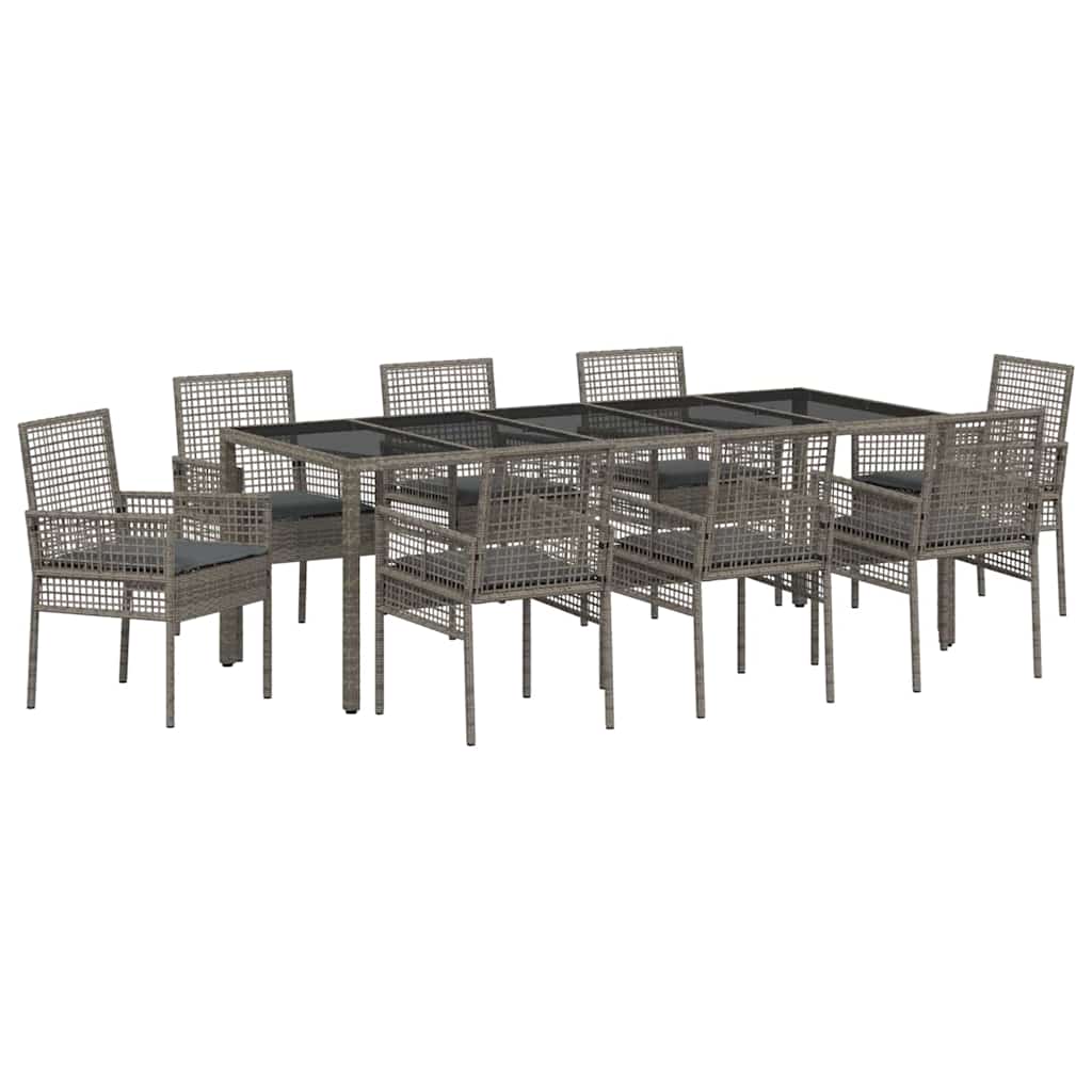 Garten Essgruppe 9 pcs Grau Poly Rattan