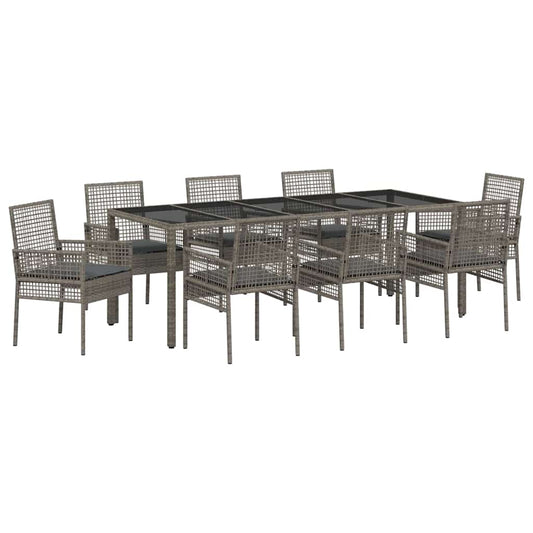 Garten Essgruppe 9 pcs Grau Poly Rattan