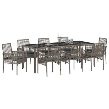 Garten Essgruppe 9 pcs Grau Poly Rattan