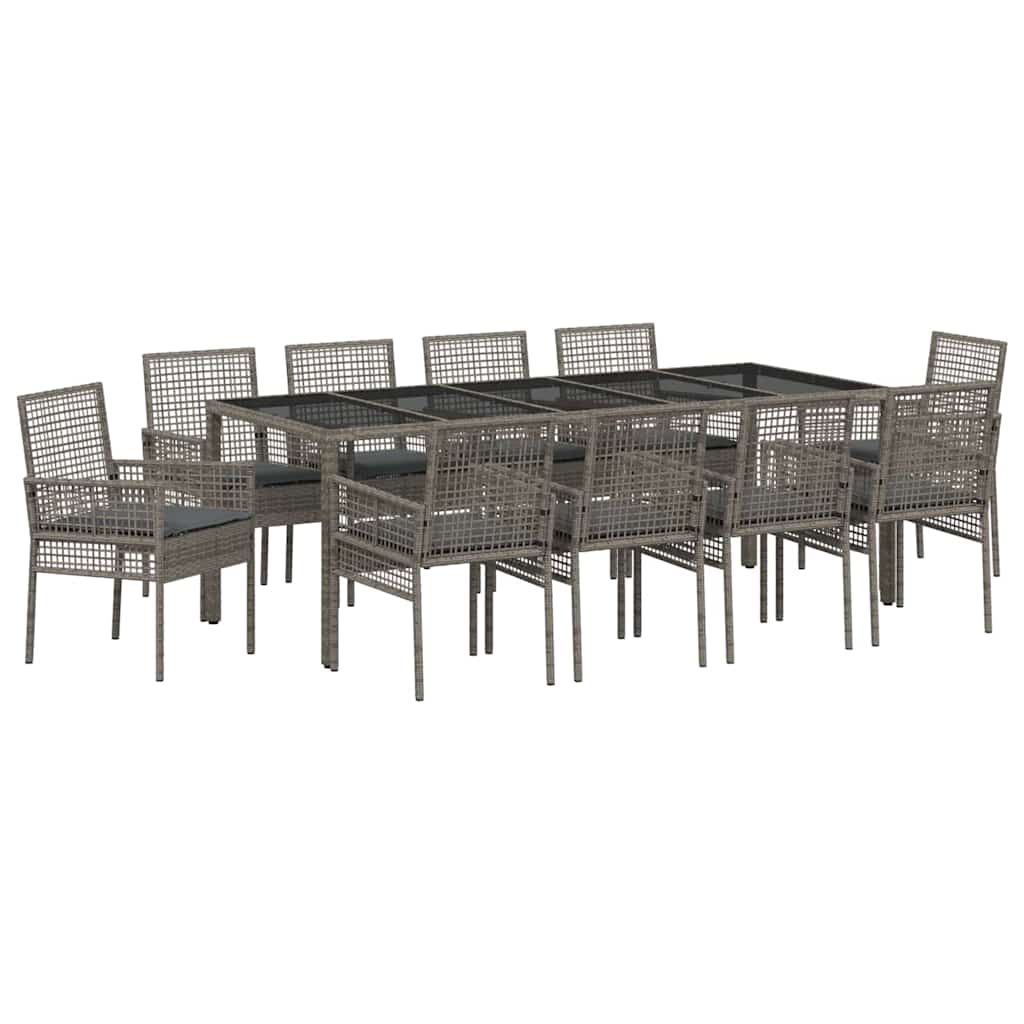 Garten Essgruppe 11 pcs Grau Poly Rattan