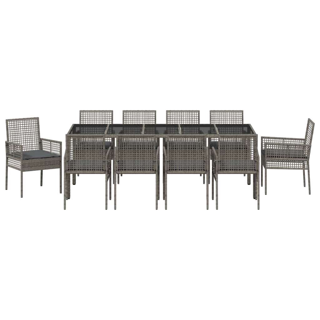 Garten Essgruppe 11 pcs Grau Poly Rattan