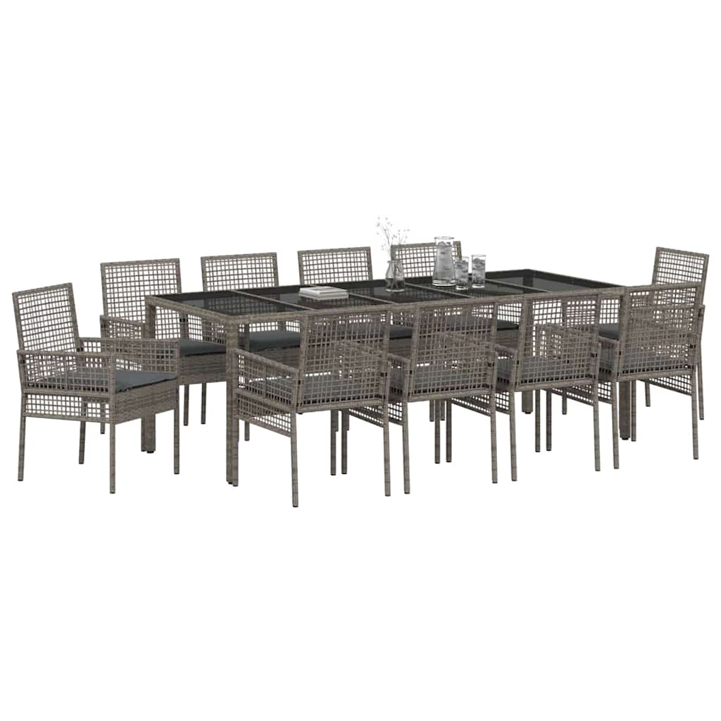 Garten Essgruppe 11 pcs Grau Poly Rattan