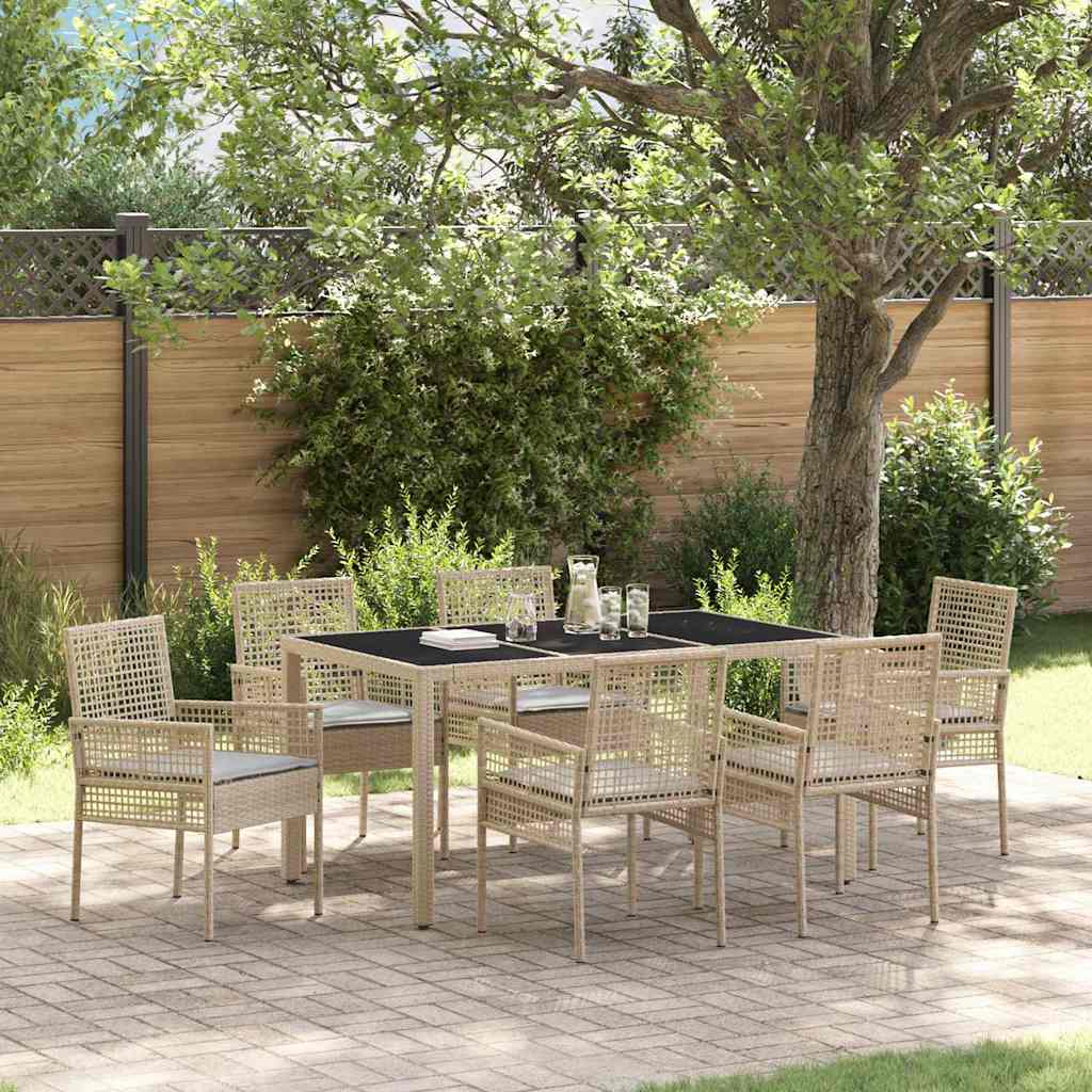 Garten Essgruppe 7 pcs Beige Poly Rattan