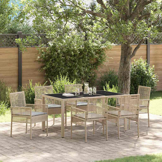 Garten Essgruppe 7 pcs Beige Poly Rattan