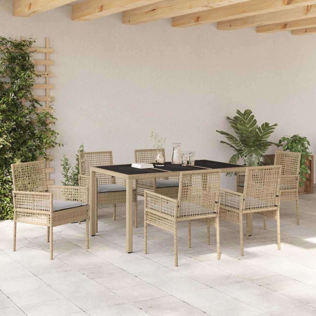 Garten Essgruppe 7 pcs Beige Poly Rattan