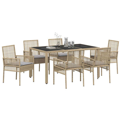 Garten Essgruppe 7 pcs Beige Poly Rattan
