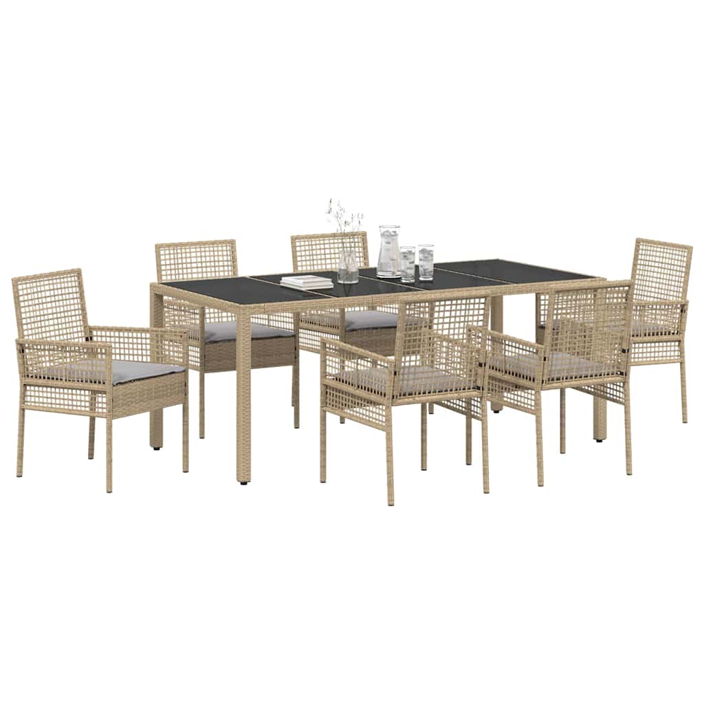 Garten Essgruppe 7 pcs Beige Poly Rattan