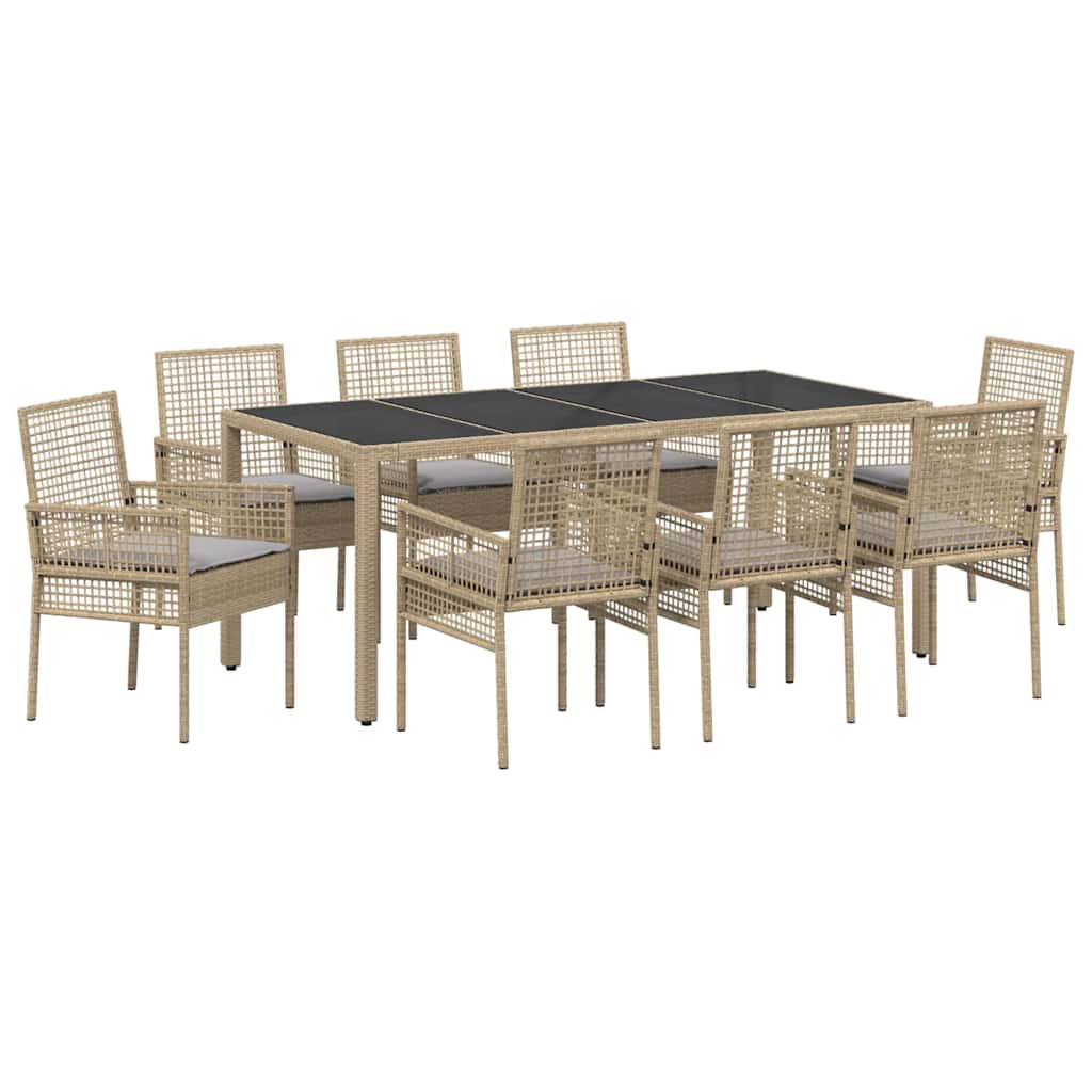 Garten Essgruppe 9 pcs Beige Poly Rattan