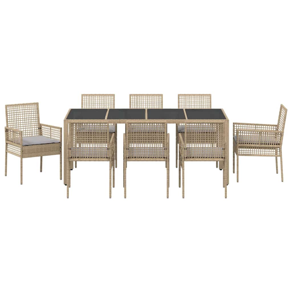Garten Essgruppe 9 pcs Beige Poly Rattan