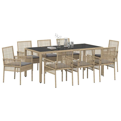 Garten Essgruppe 9 pcs Beige Poly Rattan