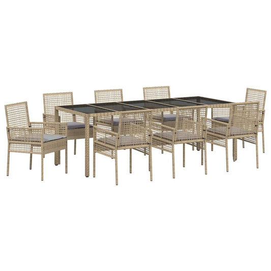 Garten Essgruppe 9 pcs Beige Poly Rattan