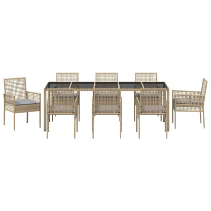 Garten Essgruppe 9 pcs Beige Poly Rattan