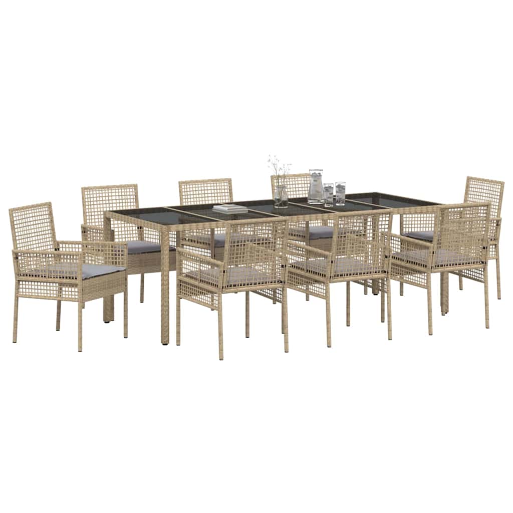 Garten Essgruppe 9 pcs Beige Poly Rattan