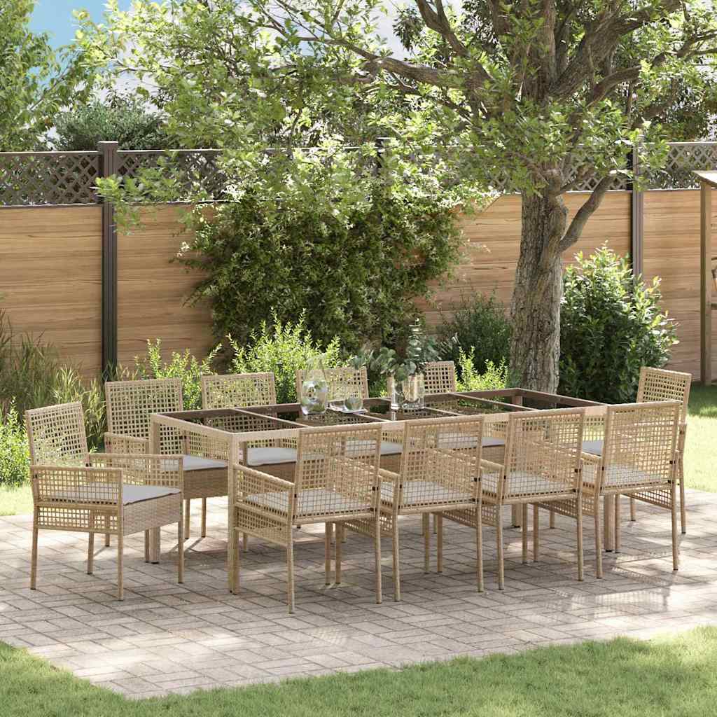 Garten Essgruppe 11 pcs Beige Poly Rattan