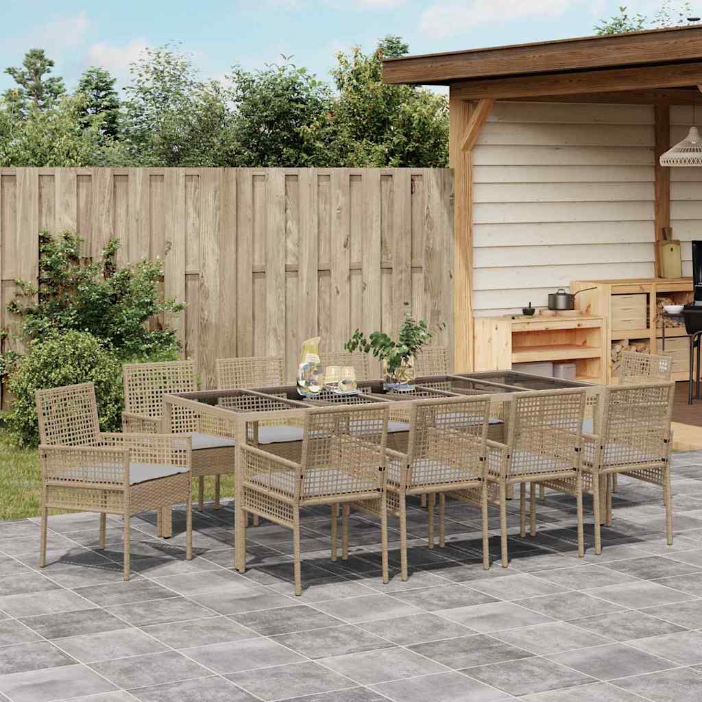 Garten Essgruppe 11 pcs Beige Poly Rattan