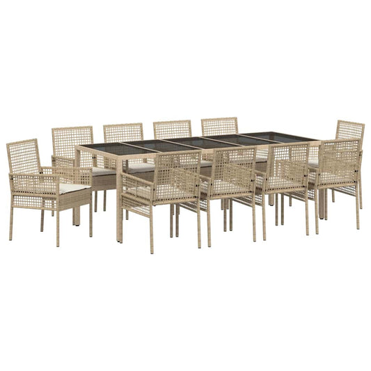 Garten Essgruppe 11 pcs Beige Poly Rattan