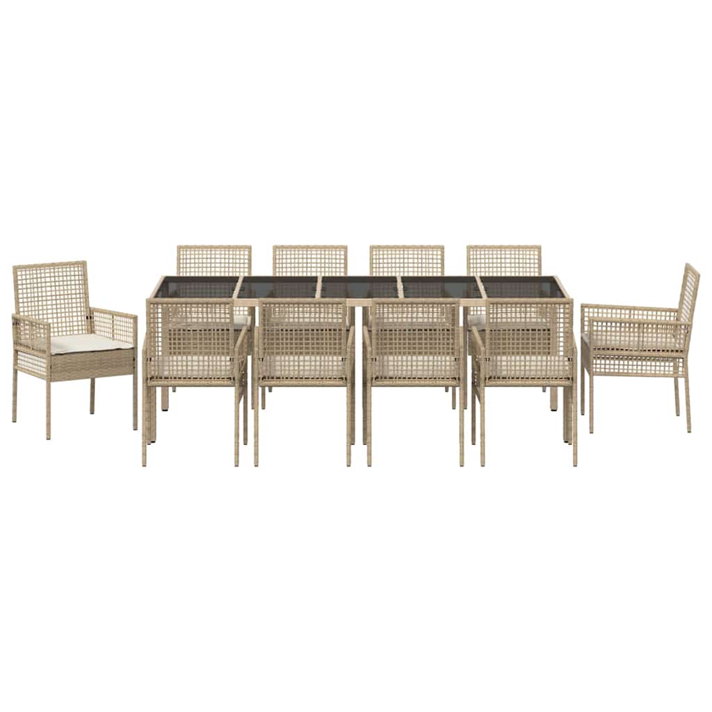 Garten Essgruppe 11 pcs Beige Poly Rattan