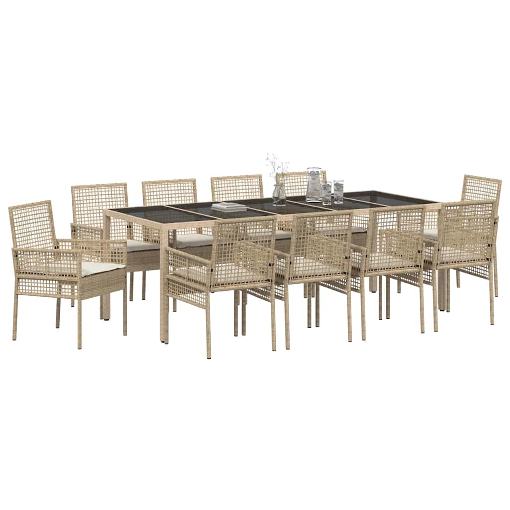 Garten Essgruppe 11 pcs Beige Poly Rattan