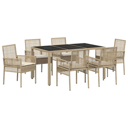 Garten Essgruppe 7 pcs Beige Poly Rattan