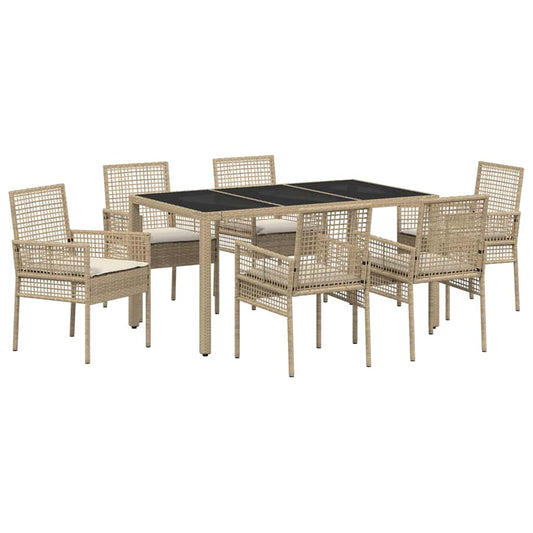 Garten Essgruppe 7 pcs Beige Poly Rattan