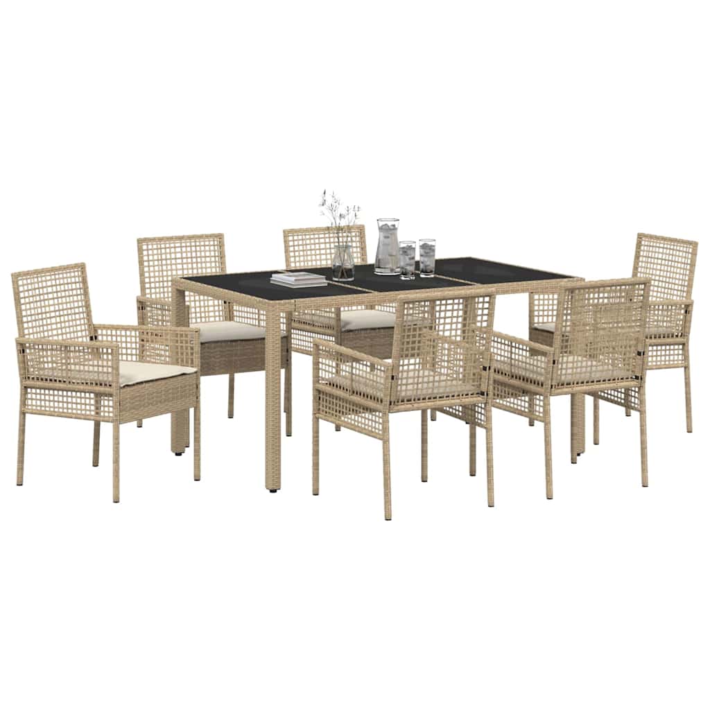 Garten Essgruppe 7 pcs Beige Poly Rattan