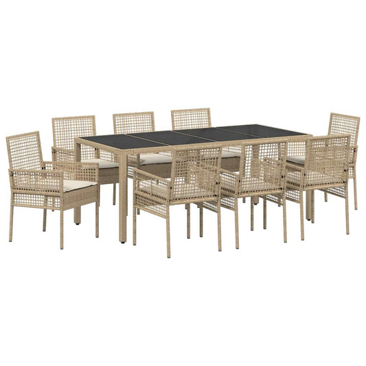 Garten Essgruppe 9 pcs Beige PE Rattan