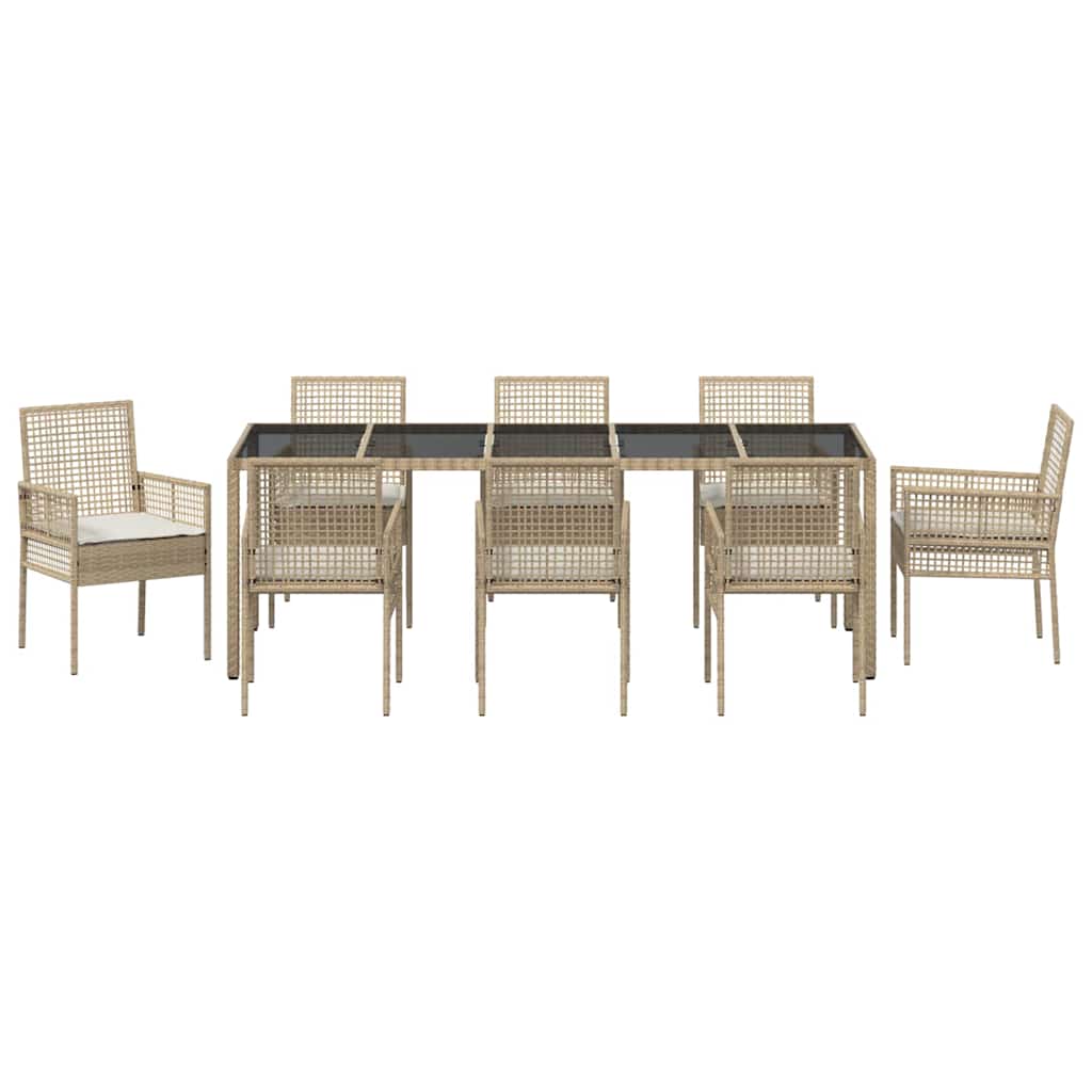 Garten Essgruppe 9 pcs Beige Poly Rattan