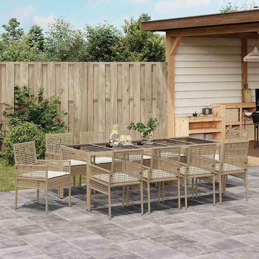 Garten Essgruppe 11 pcs Beige Poly Rattan