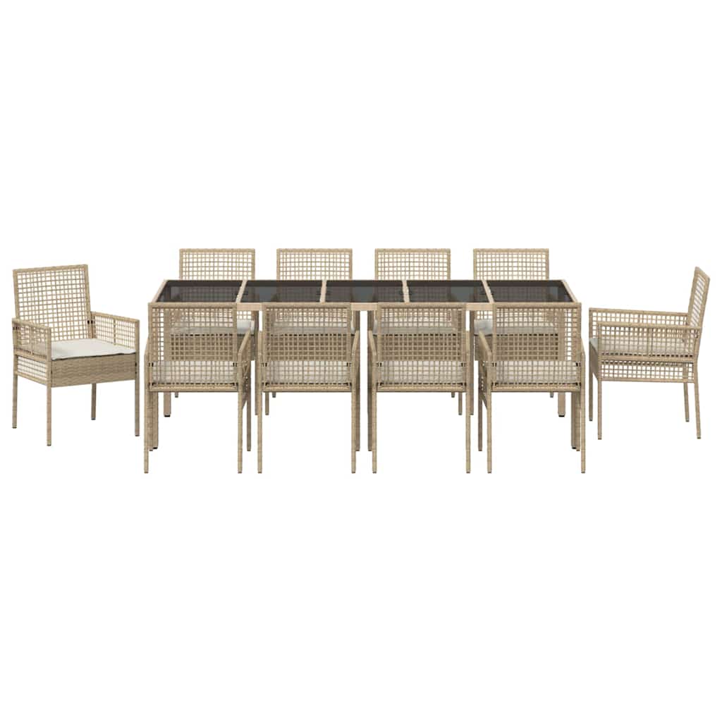 Garten Essgruppe 11 pcs Beige Poly Rattan
