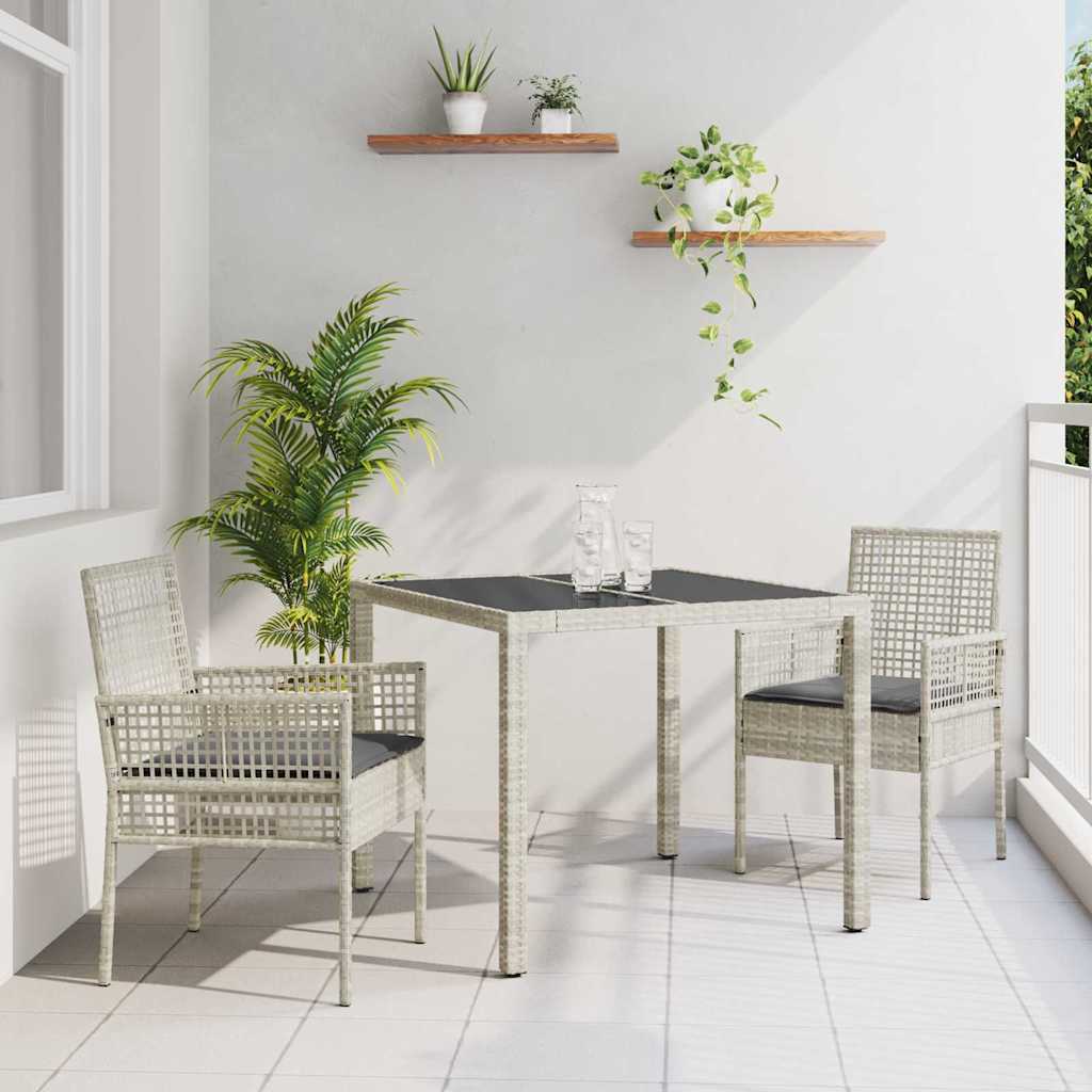 Garten Essgruppe 3 pcs Hellgrau Poly Rattan