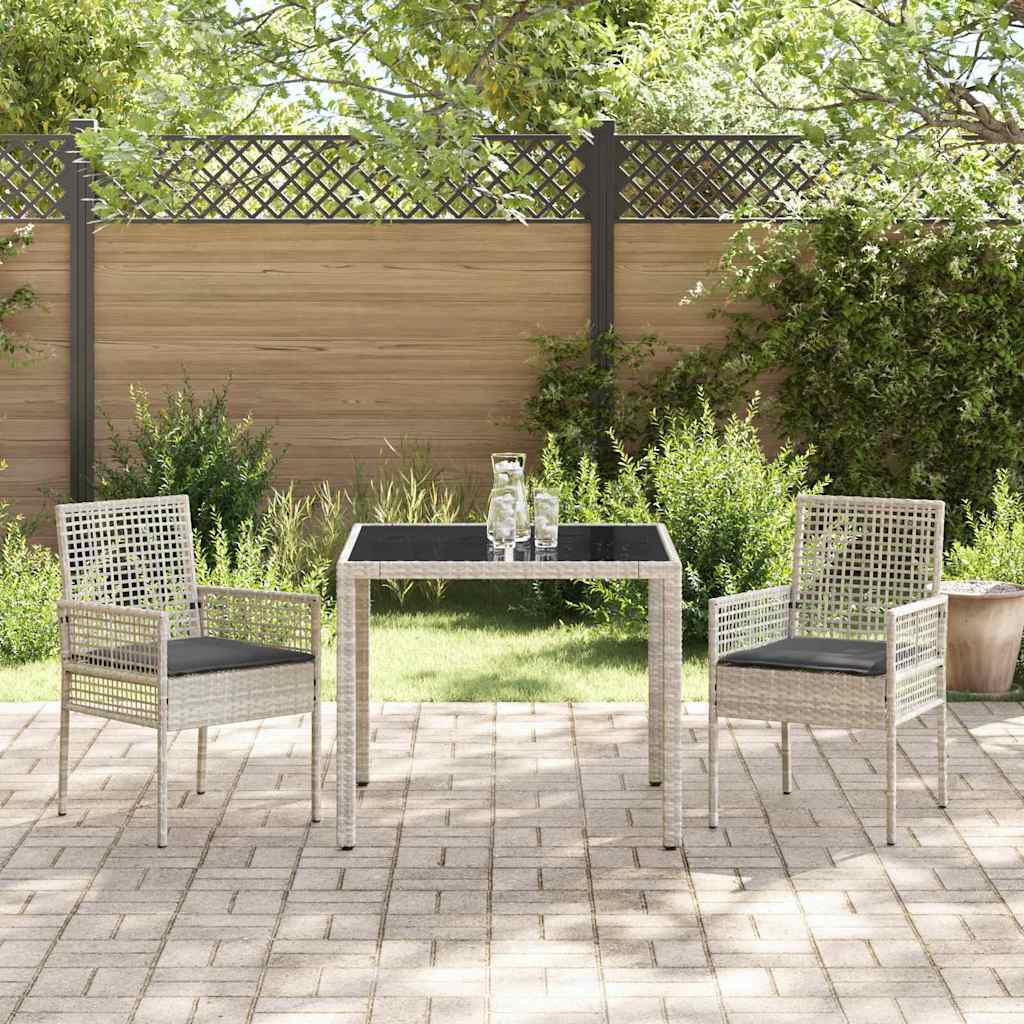 Garten Essgruppe 3 pcs Hellgrau Poly Rattan