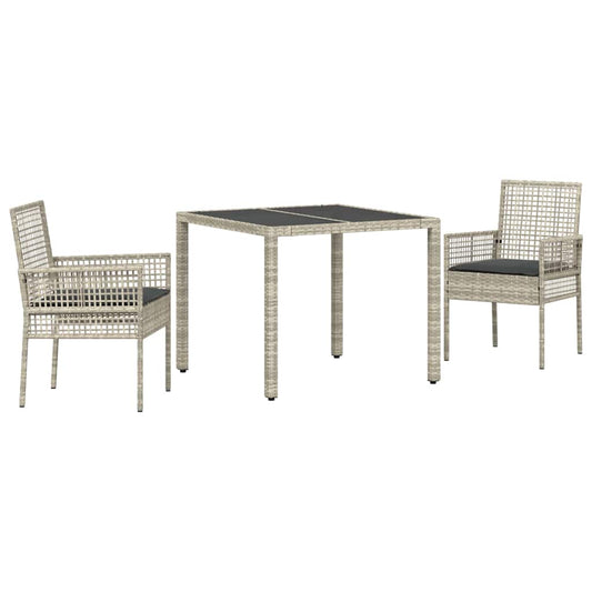 Garten Essgruppe 3 pcs Hellgrau Poly Rattan