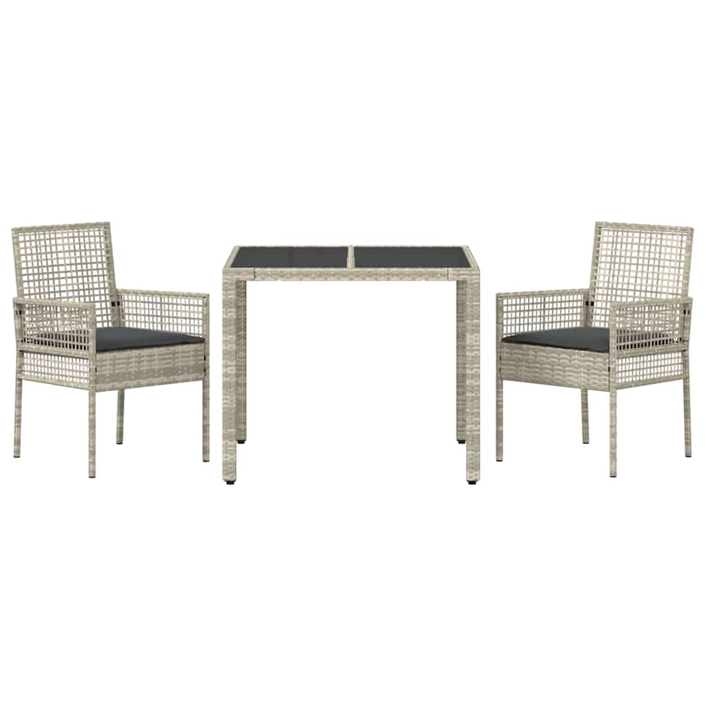 Garten Essgruppe 3 pcs Hellgrau Poly Rattan