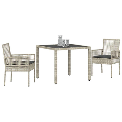 Garten Essgruppe 3 pcs Hellgrau Poly Rattan