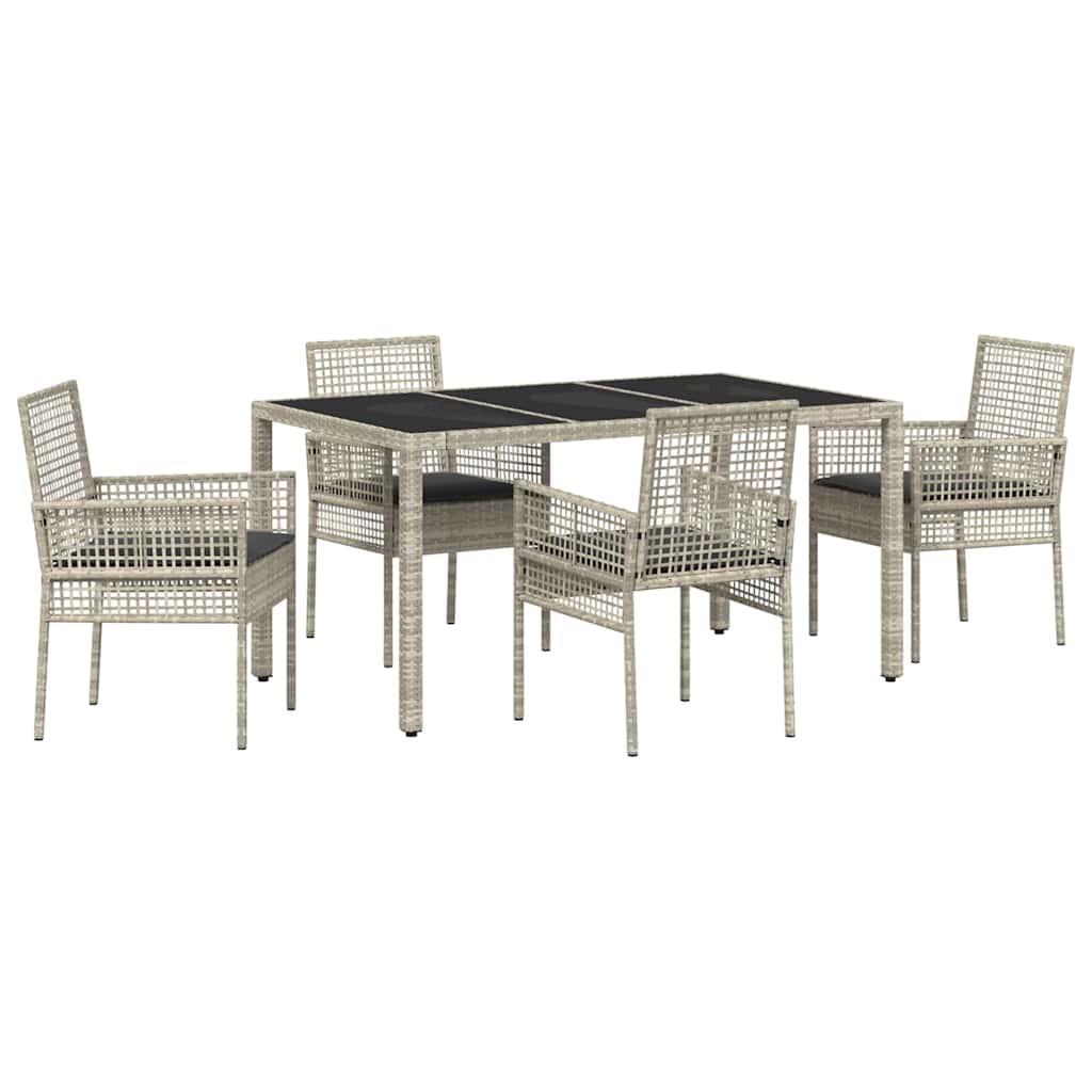 Garten Essgruppe 5 pcs Hellgrau Poly Rattan