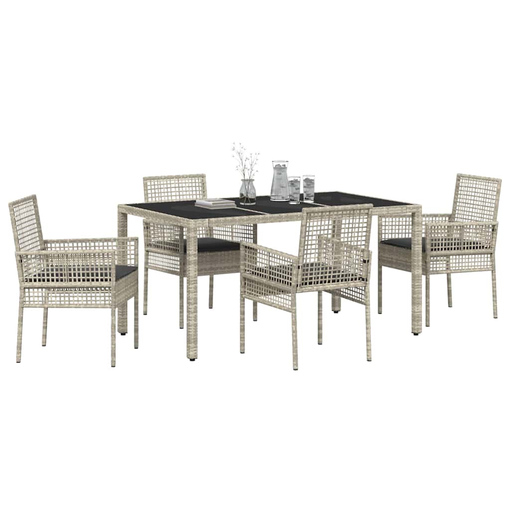 Garten Essgruppe 5 pcs Hellgrau Poly Rattan