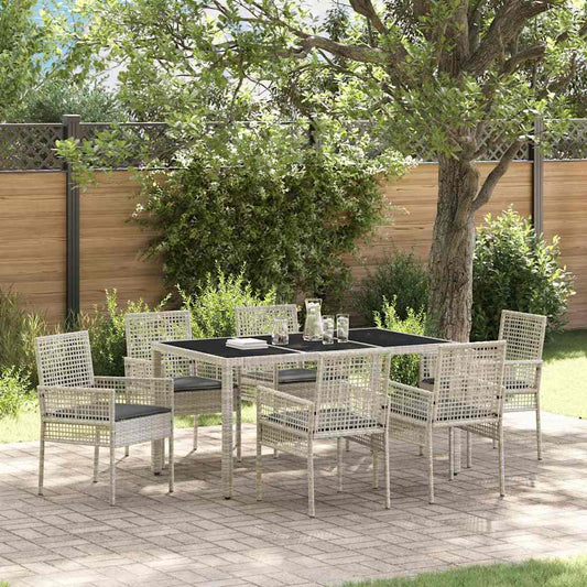 Garten Essgruppe 7 pcs Hellgrau Poly Rattan