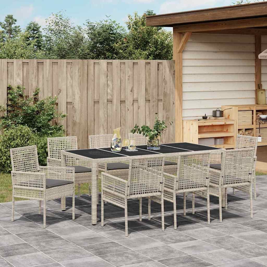 Garten Essgruppe 9 pcs Hellgrau Poly Rattan
