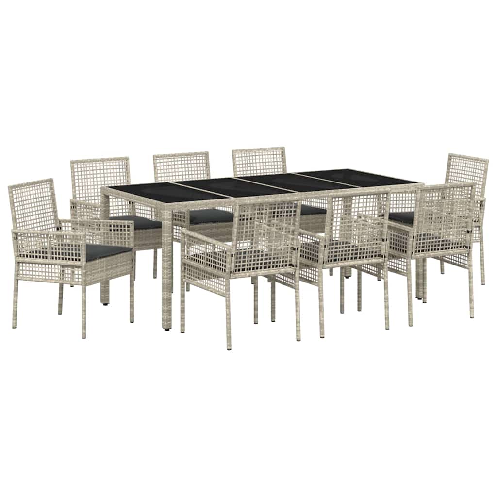 Garten Essgruppe 9 pcs Hellgrau Poly Rattan