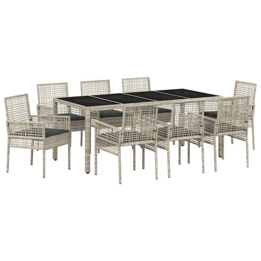 Garten Essgruppe 9 pcs Hellgrau Poly Rattan