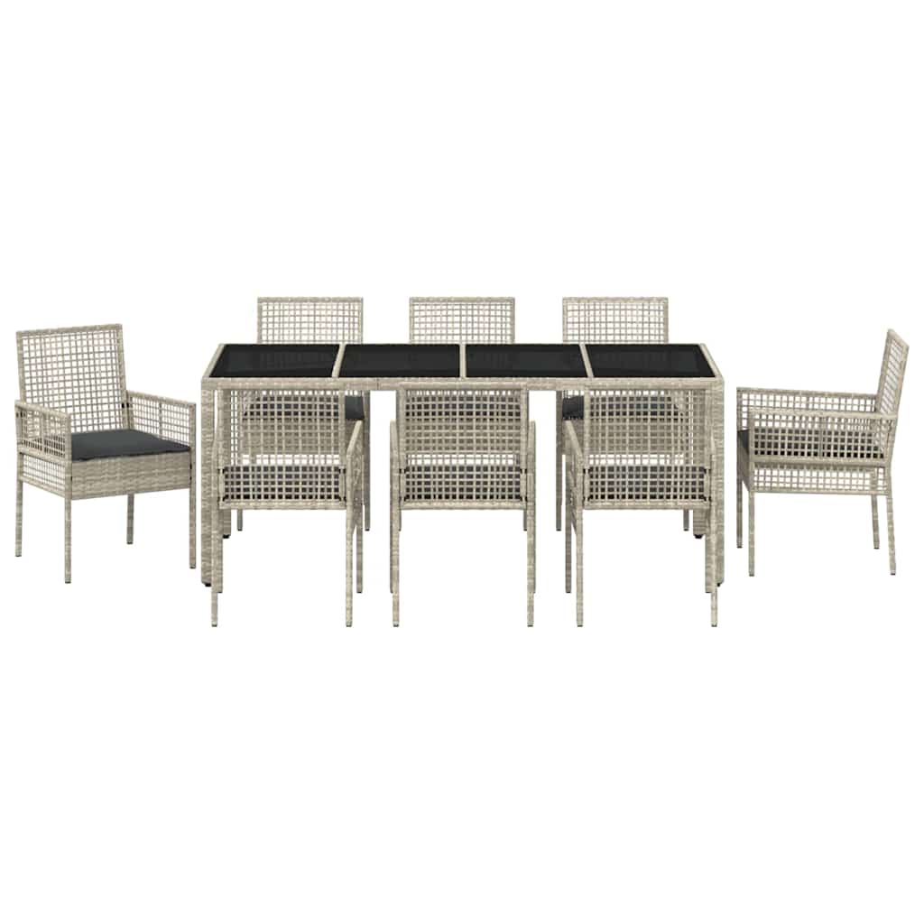 Garten Essgruppe 9 pcs Hellgrau Poly Rattan