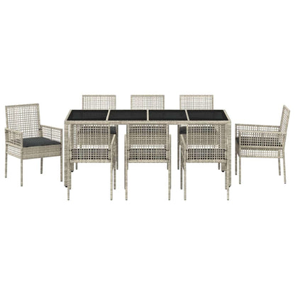 Garten Essgruppe 9 pcs Hellgrau Poly Rattan