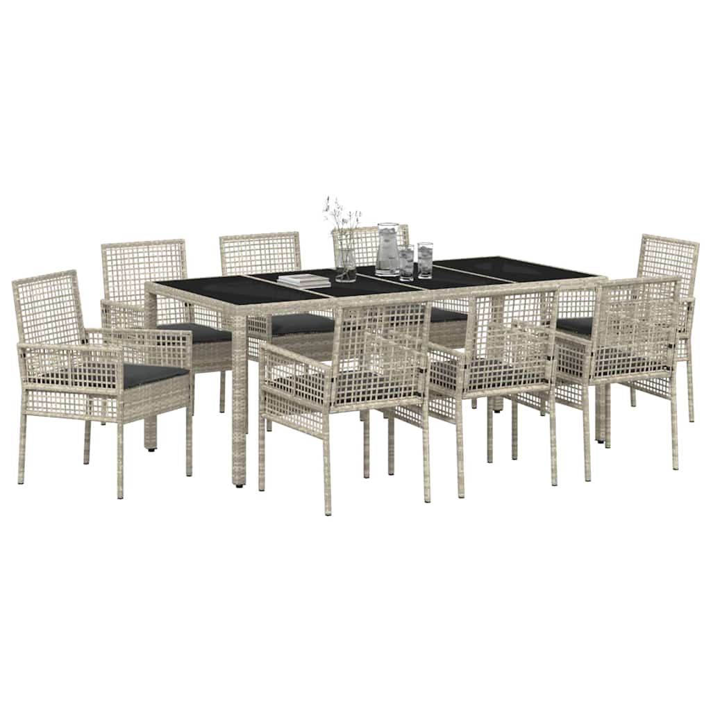 Garten Essgruppe 9 pcs Hellgrau Poly Rattan