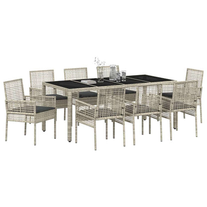 Garten Essgruppe 9 pcs Hellgrau Poly Rattan