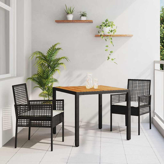 Garten Essgruppe 3 pcs Schwarz Poly Rattan