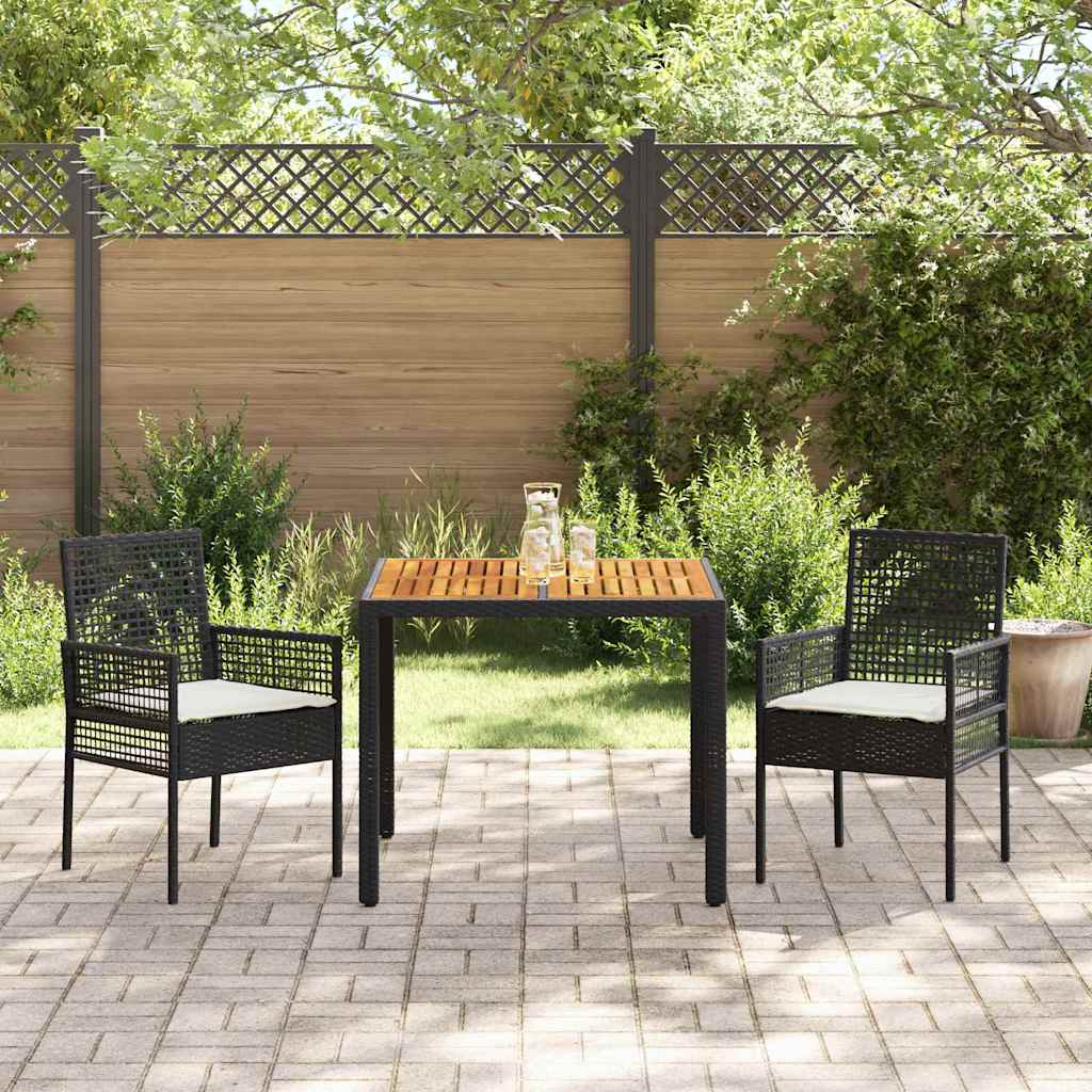 Garten Essgruppe 3 pcs Schwarz Poly Rattan